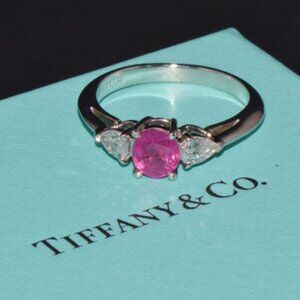 Authentic Tiffany & Co. Natural 1.15Cts Diamond Ruby Platinum Engagement Ring